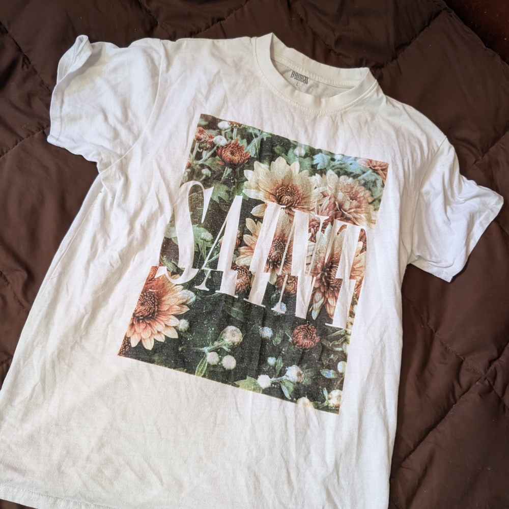 White T-Shirt with Floral Graphic